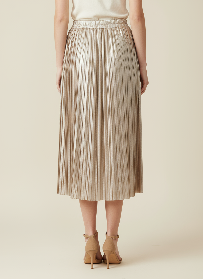 Rosafarbener, glänzender und plissierter Rock