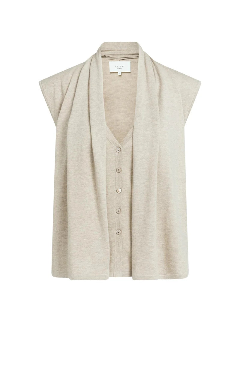 YAYA Sleeveless Cardigan, Double Layer & Buttons, Grey