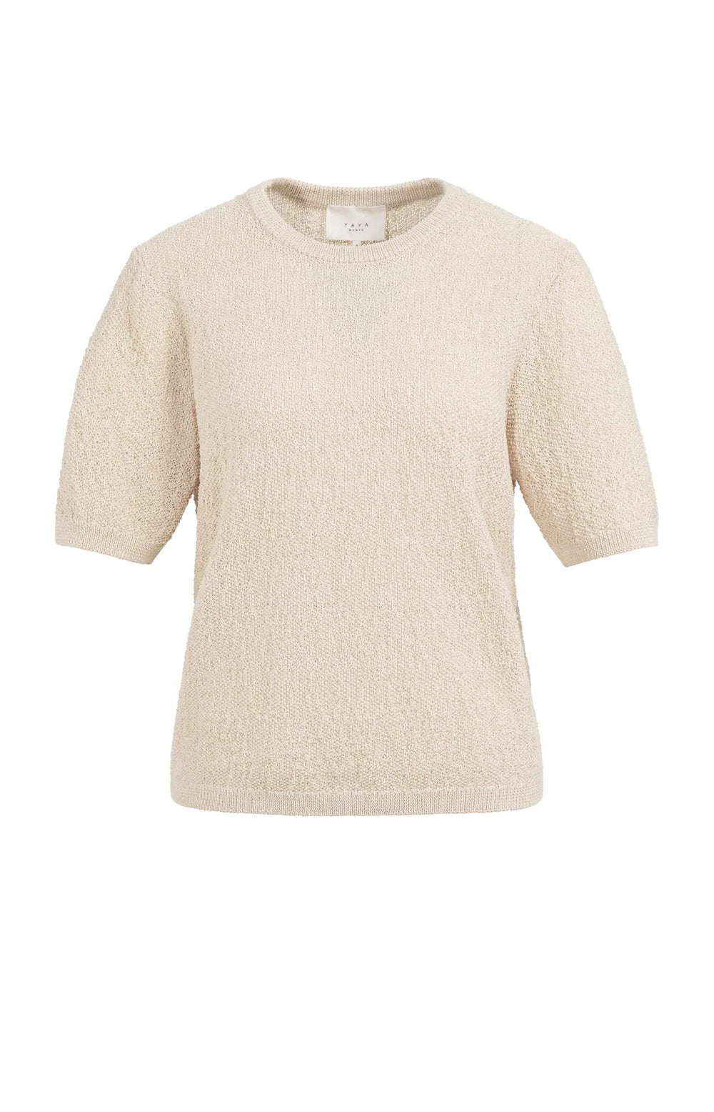 YAYA Beige Textured Short Sleeve Knitted Sweater