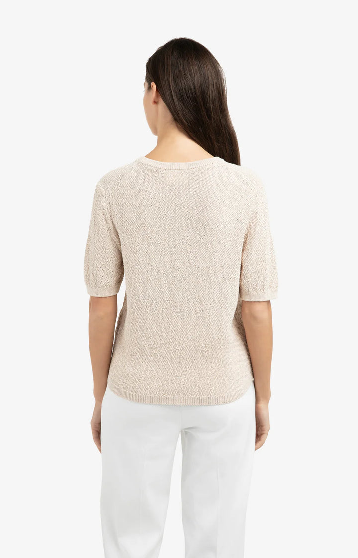 YAYA Beige Textured Short Sleeve Knitted Sweater