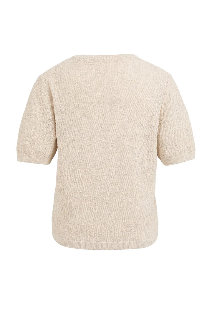 YAYA Beige Textured Short Sleeve Knitted Sweater